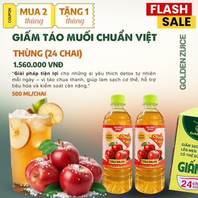 Thùng 24 chai Giấm Táo Muối Chuẩn Việt