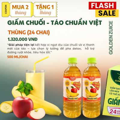 Thùng 24 chai Giấm Chuối Táo Chuẩn Việt