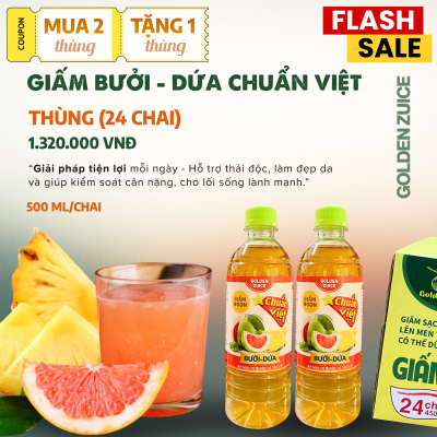Thùng 24 chai Giấm Bưởi Dứa Chuẩn Việt